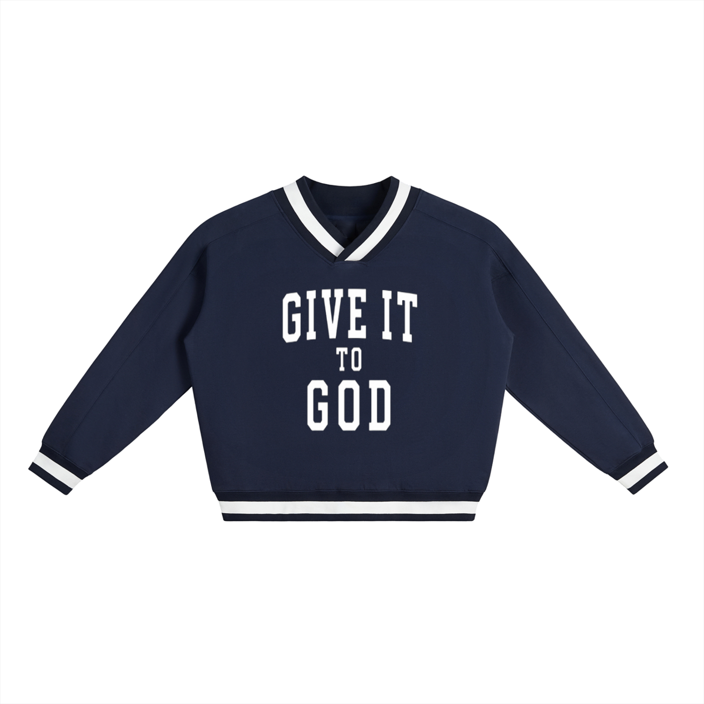 Give it to God  V-Neck Contrast Collar Boxy Sweatshirt | Oversized Unisex Sweatshirt | Collegiate Faith Apparel