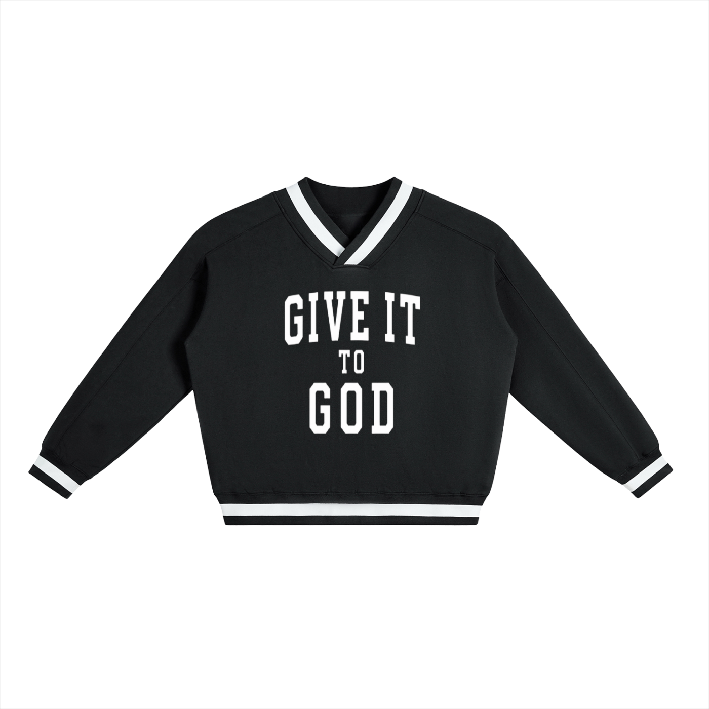 Give it to God  V-Neck Contrast Collar Boxy Sweatshirt | Oversized Unisex Sweatshirt | Collegiate Faith Apparel