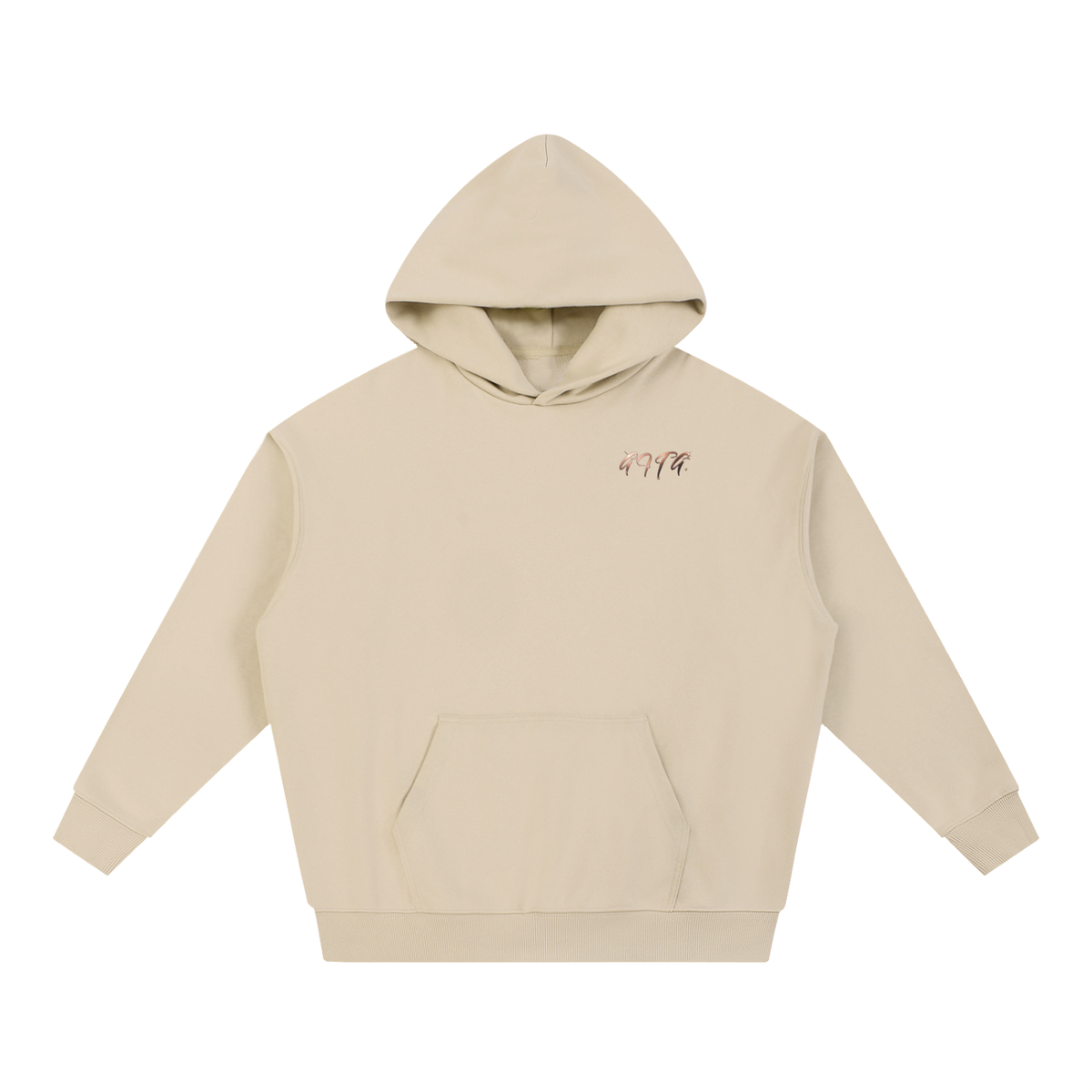 Give It To God oversized beige hoodie with a metallic rose-gold G.I.T.G. logo on the chest and drop-shoulder fit.