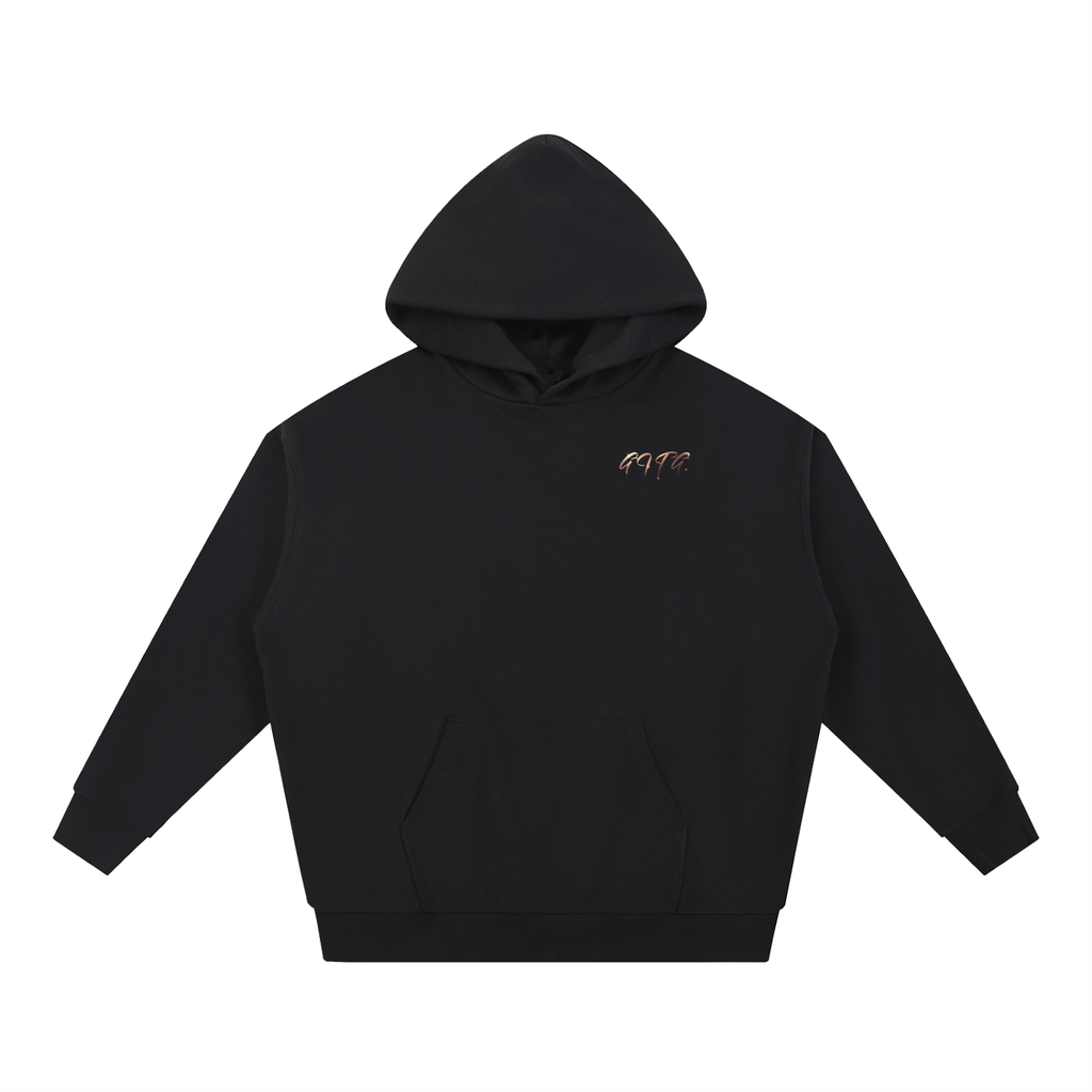 Give It To God black oversized hoodie with a metallic rose-gold G.I.T.G. logo on the chest, front view.