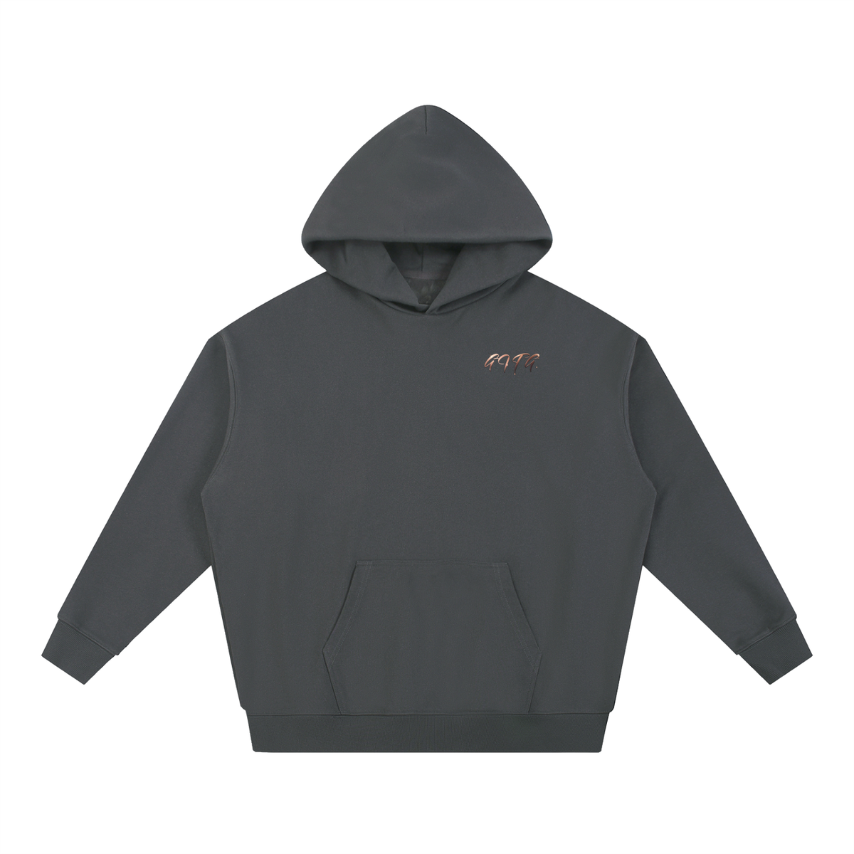 Give It To God oversized charcoal hoodie with a metallic rose-gold G.I.T.G. logo on the chest.