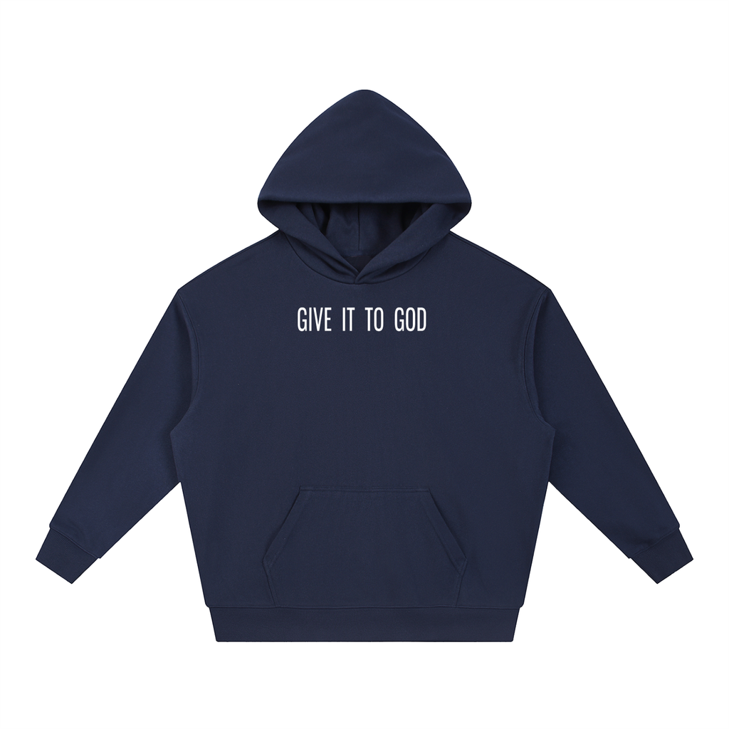 Give It To God heavyweight forest green fleece hoodie with minimalist white typographic logo on the chest