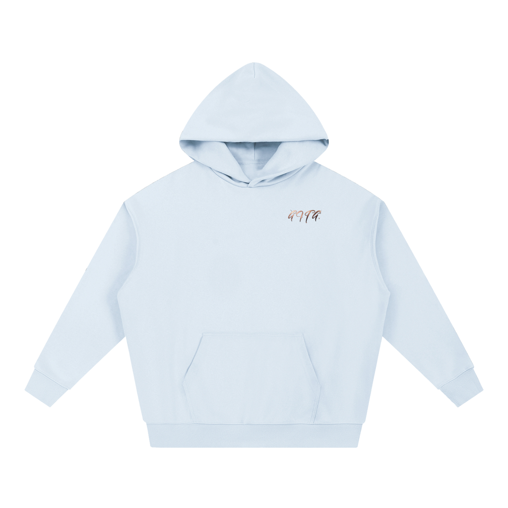 Give It To God oversized light blue hoodie with metallic rose-gold G.I.T.G. logo on the chest