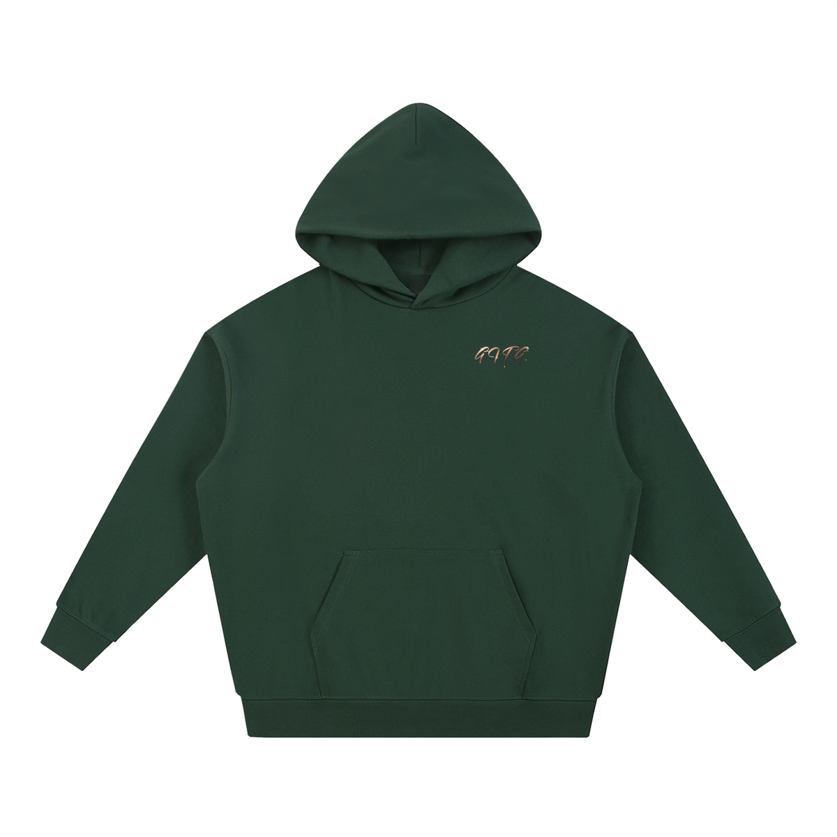 Give It To God oversized forest green hoodie with metallic rose-gold G.I.T.G. logo on the chest
